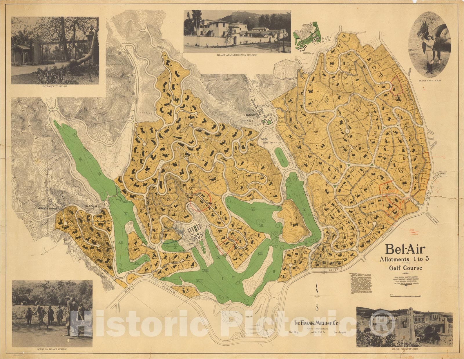 Historic Map : Bel-Air Allotments 1 to 5 Including Golf Course, c1923, , Vintage Wall Art