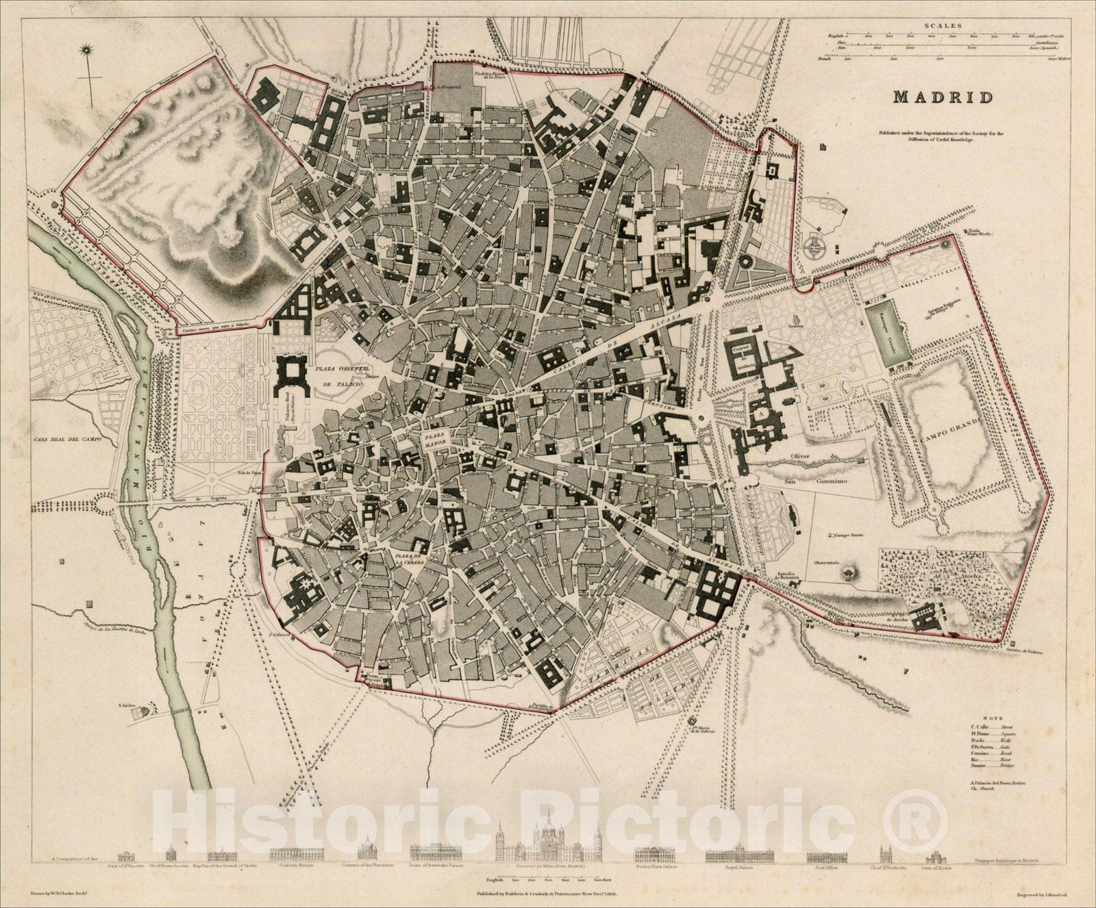 Historic Map : Madrid, 1831, Society for the Diffusion of Useful Knowledge, Vintage Wall Art