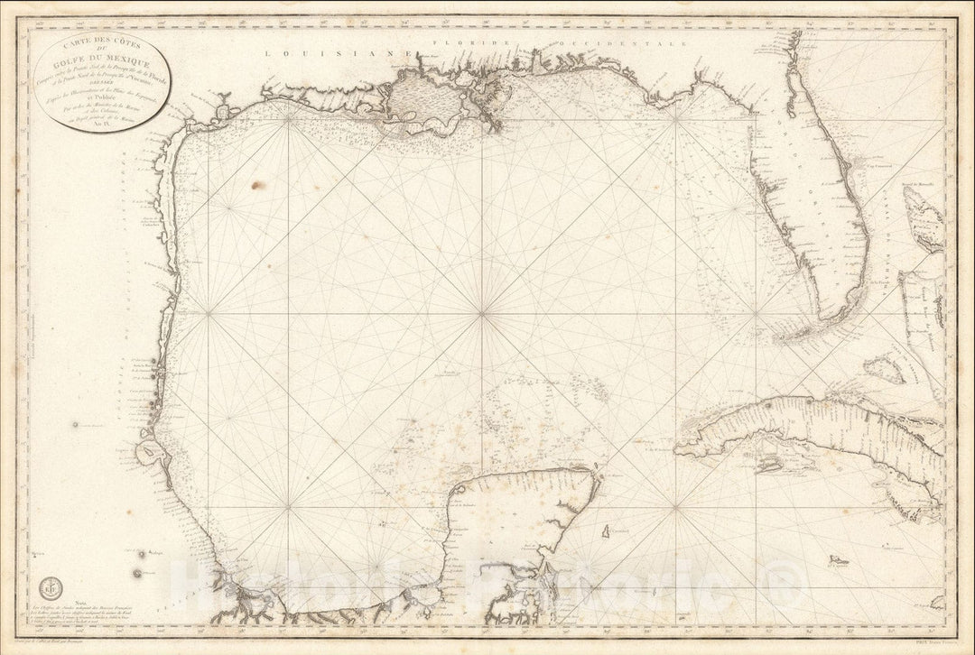 Historic Map : Carte Des Cotes Du Golfe Du Mexique, 1800, Depot de la Marine, Vintage Wall Art