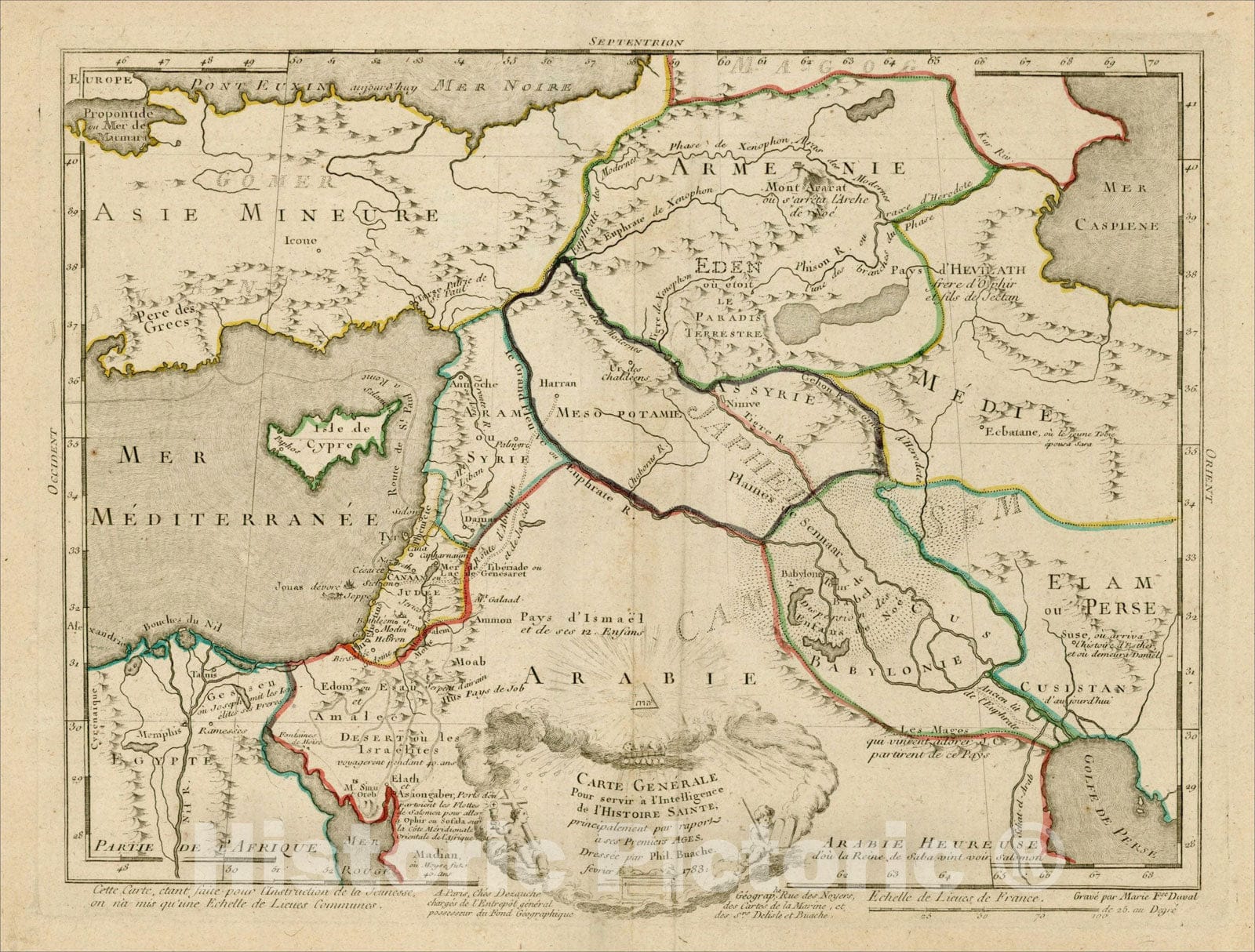 Historic Map : Carte Generale Pour servir a l'Intelligence de l'Histoire Sainte, principalement par raport a ses Premiers Ages, 1783 [Shows Cyprus], 1783, Vintage Wall Art