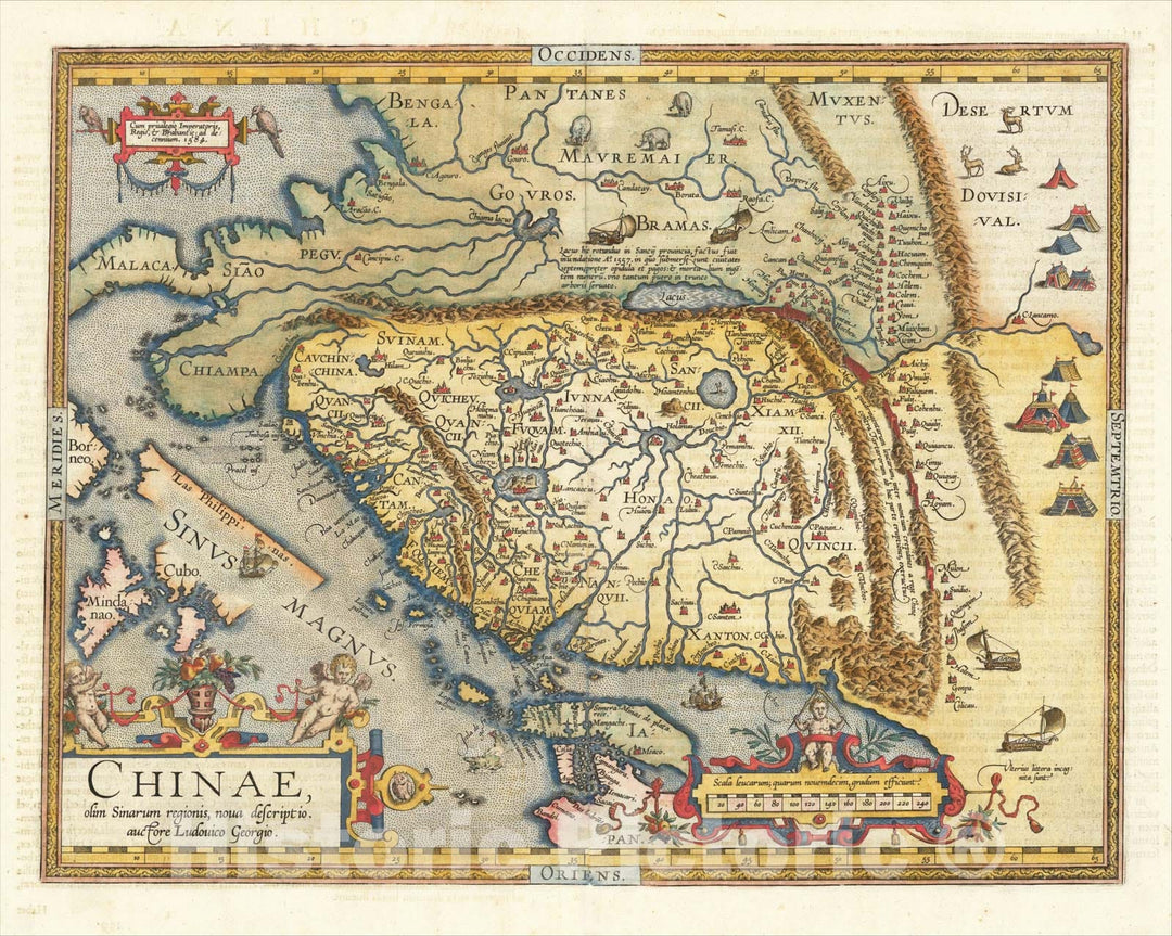 Historic Map : Chinae, olim Sinarum regionis nova descriptio auctore Ludovico Georgio, 1603, Abraham Ortelius, Vintage Wall Art