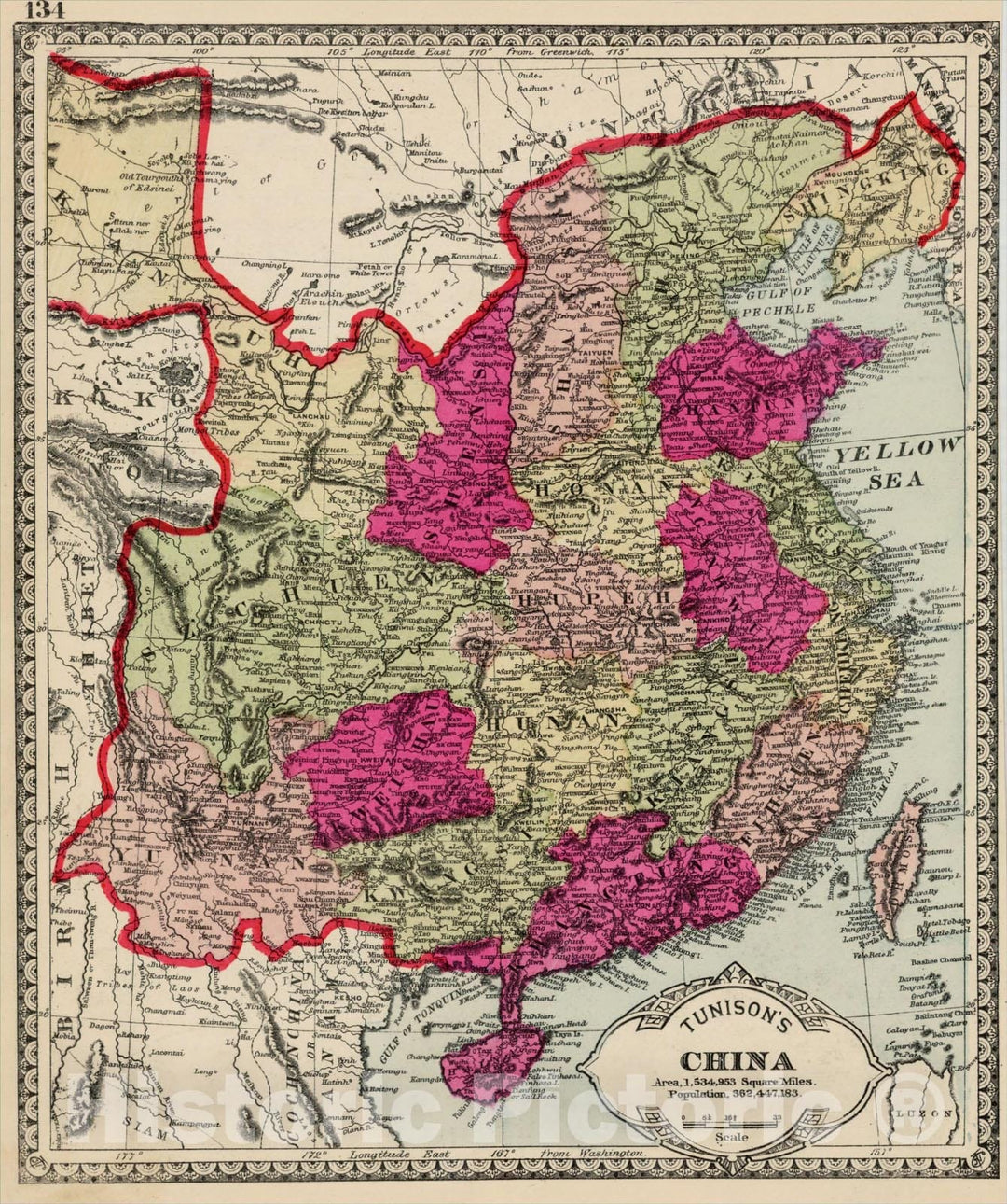 Historic Map : Tunison's China, c1882, H.C. Tunison, Vintage Wall Art