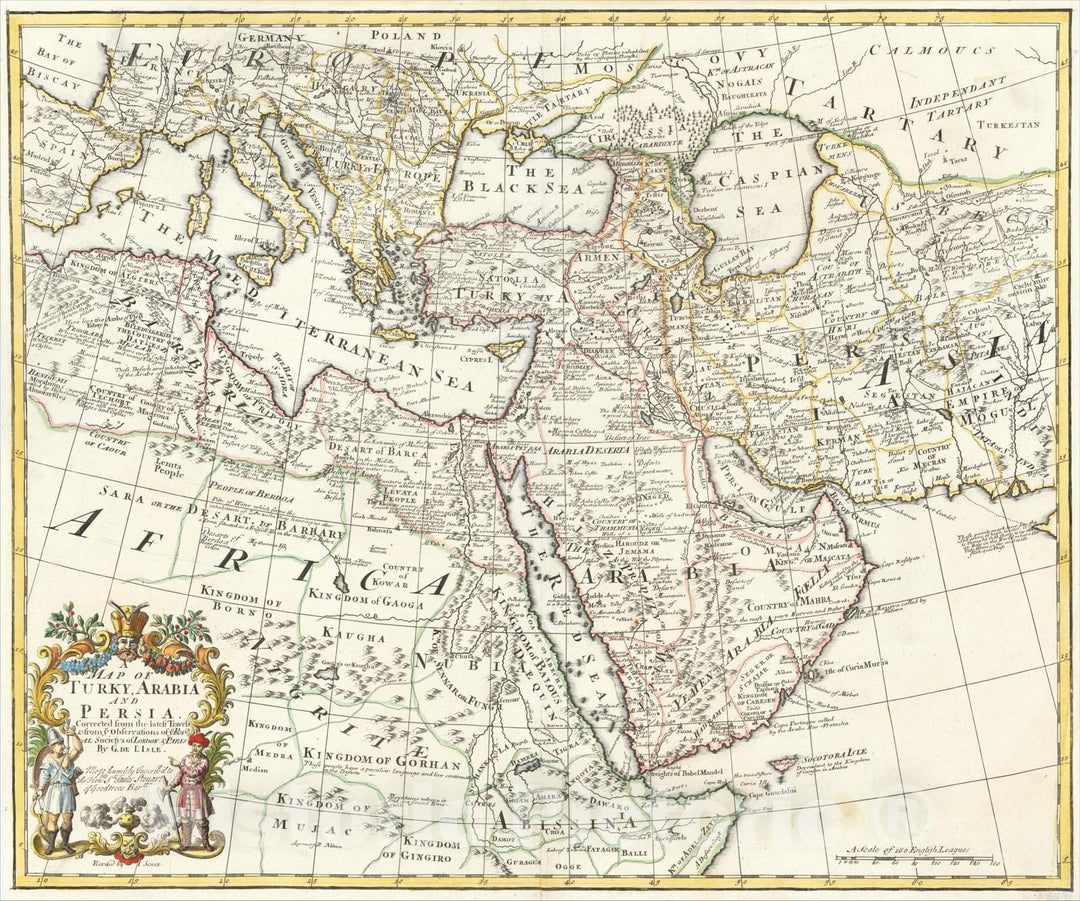 Historic Map : A Map of Turky, Arabia And Persia. Corrected from the latest Travels, 1719, 1721, John Senex, Vintage Wall Art