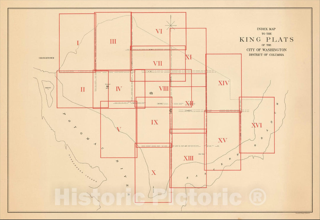 Historic Map : (Key Sheet) The King Plats of the City of Washington in the District of Columbia, 1803, 1846, Nicholas King, Vintage Wall Art