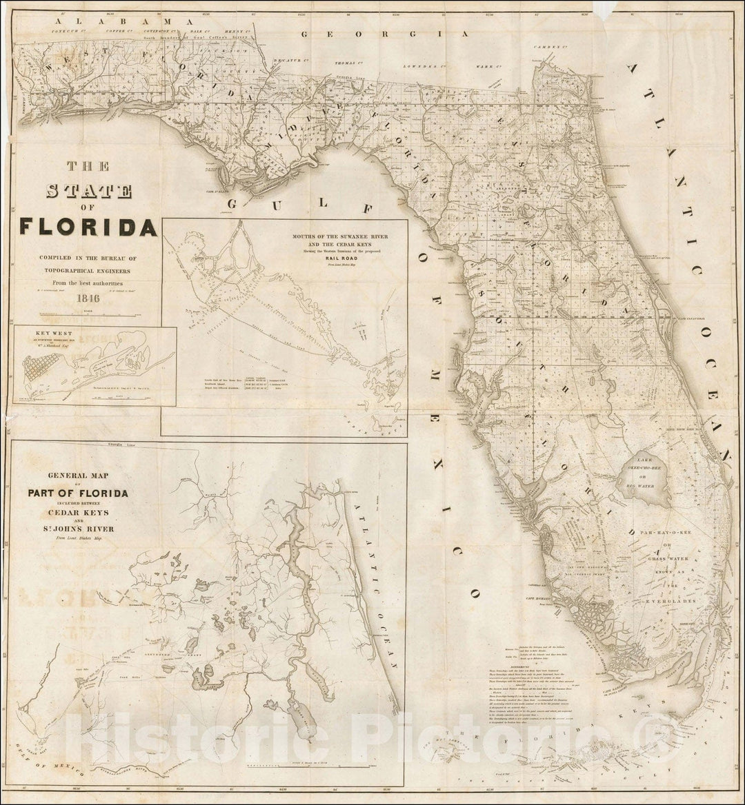 Historic Map : The State of Florida Compiled in the Bureau of Topographical Engineers from the Best Authorities, 1846, 1846, , Vintage Wall Art