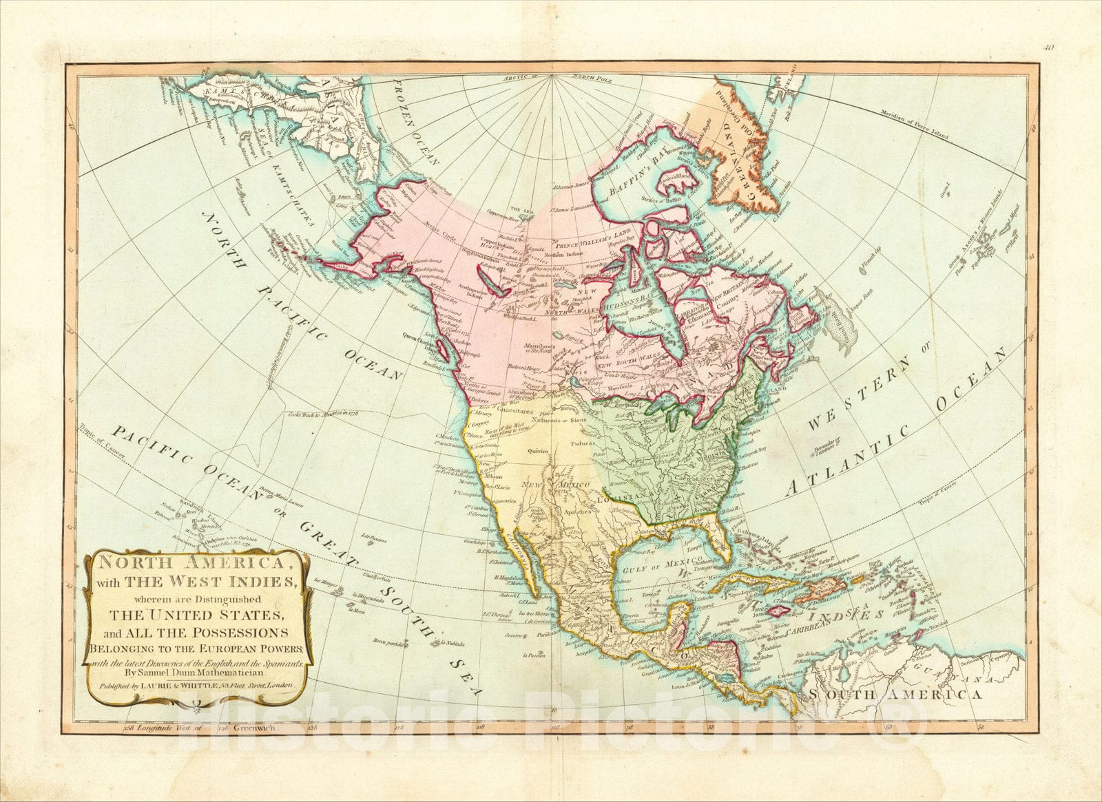 Historic Map : North America, with The West Indies, wherein are Distinguished The United States, and All The Possessions Belonging to the European Power, 1794, Vintage Wall Art