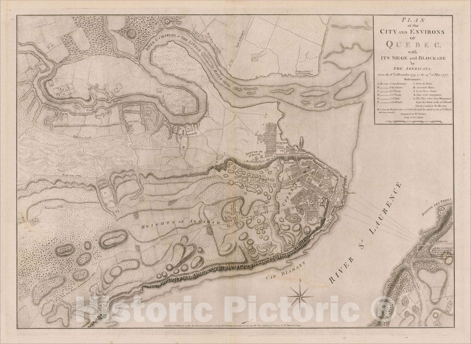 Historic Map : Plan of the City and Environs of Quebec with its Siege and Blockade by The Americans, 1776, William Faden, Vintage Wall Art