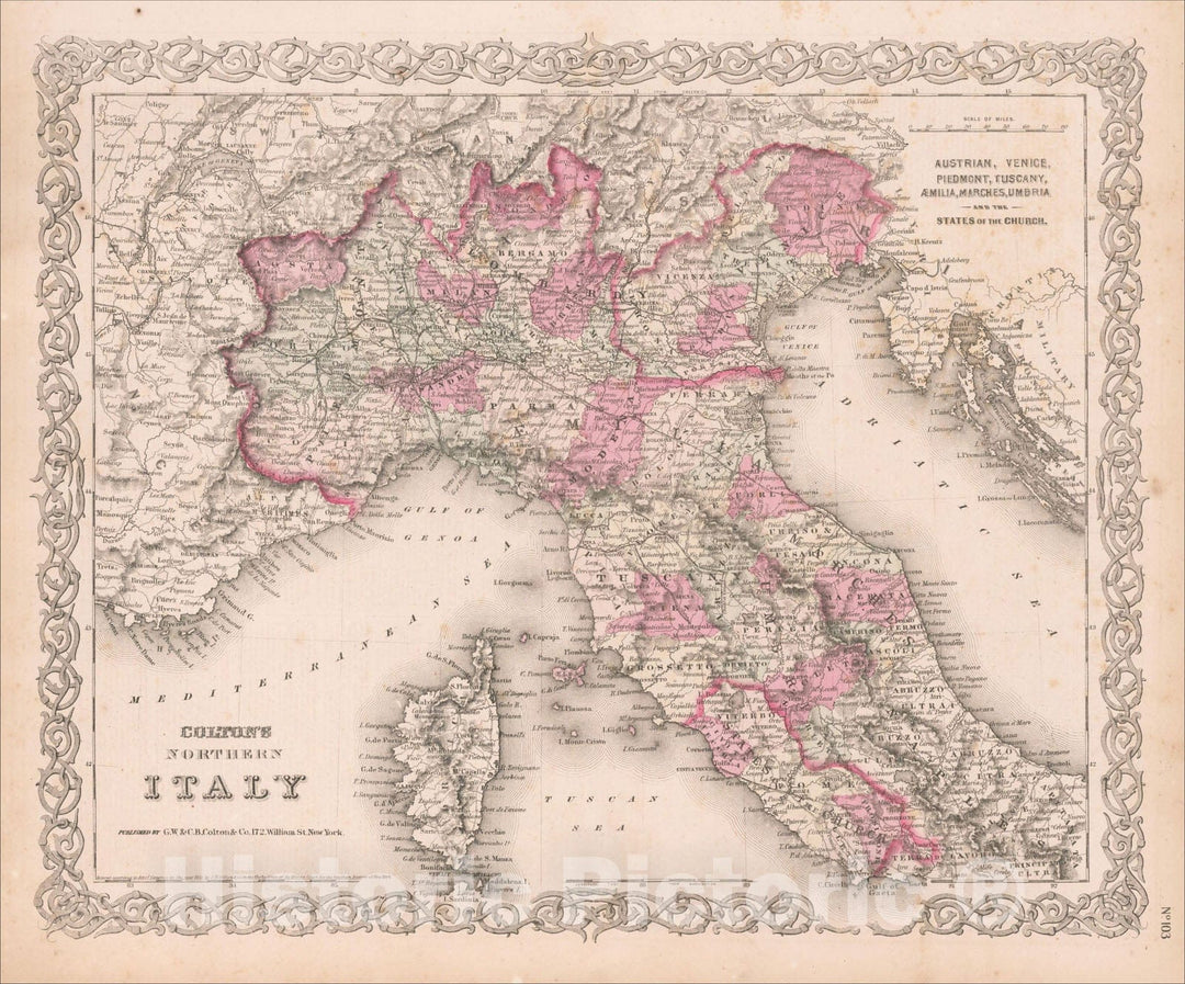 Historic Map : Colton's Northern Italy, 1866, Joseph Hutchins Colton, Vintage Wall Art