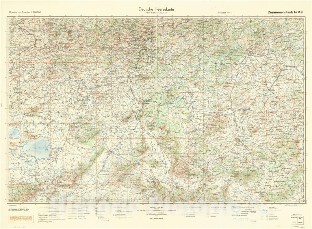 Historic Map : (Second World War - North Africa) Heereskarte Africa 1:200 000 (Algerien-Tunisien), 1943, General Staff of the German Army, Vintage Wall Art