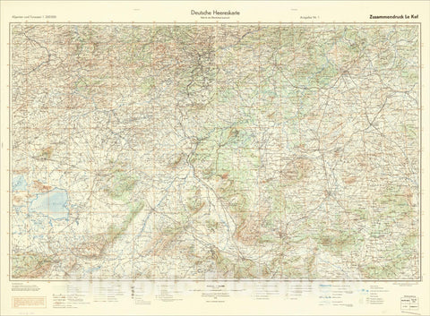 Historic Map : (Second World War - North Africa) Heereskarte Africa 1:200 000 (Algerien-Tunisien), 1943, General Staff of the German Army, Vintage Wall Art