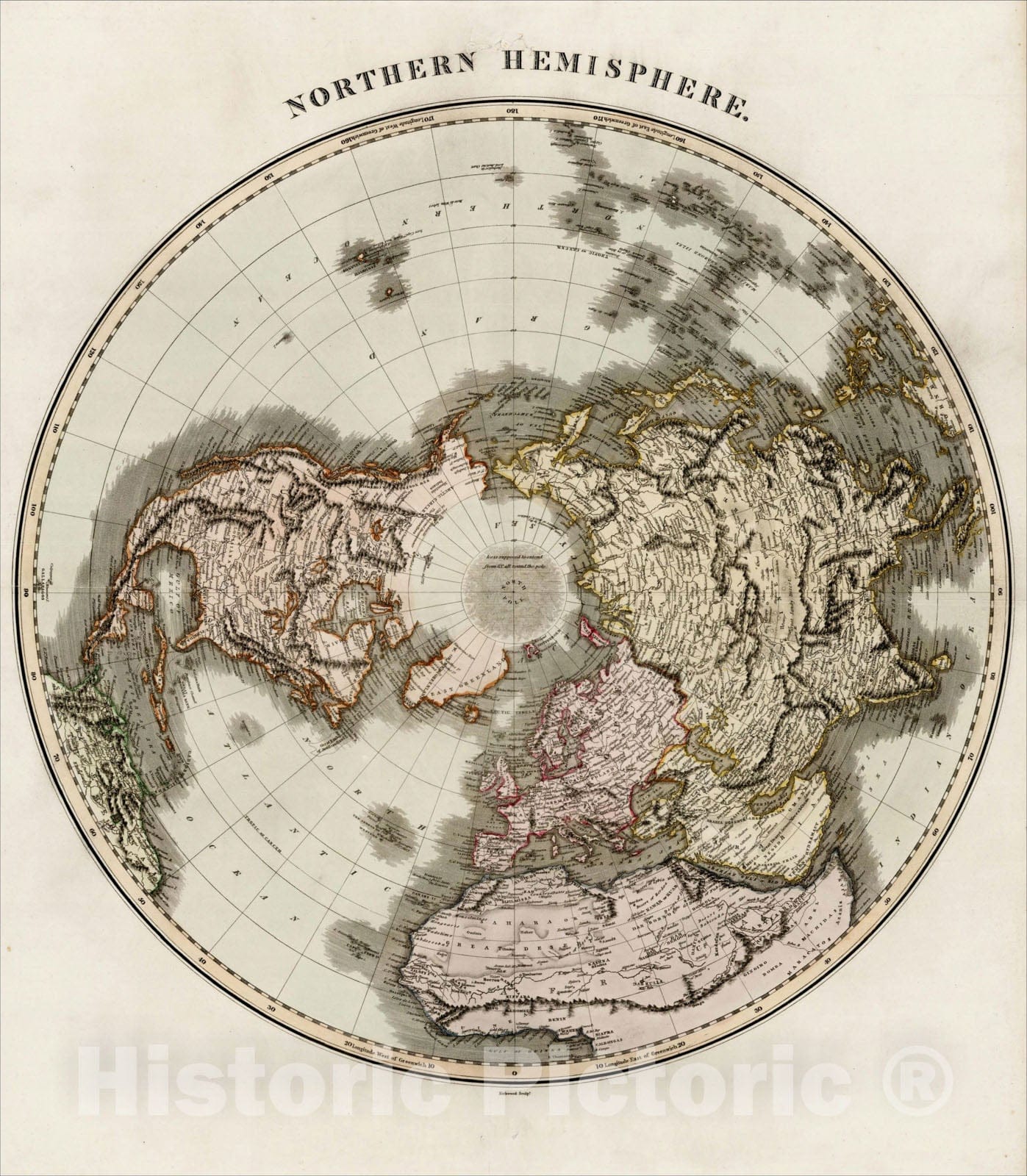 Historic Map : Northern Hemisphere, 1814, John Thomson, Vintage Wall Art