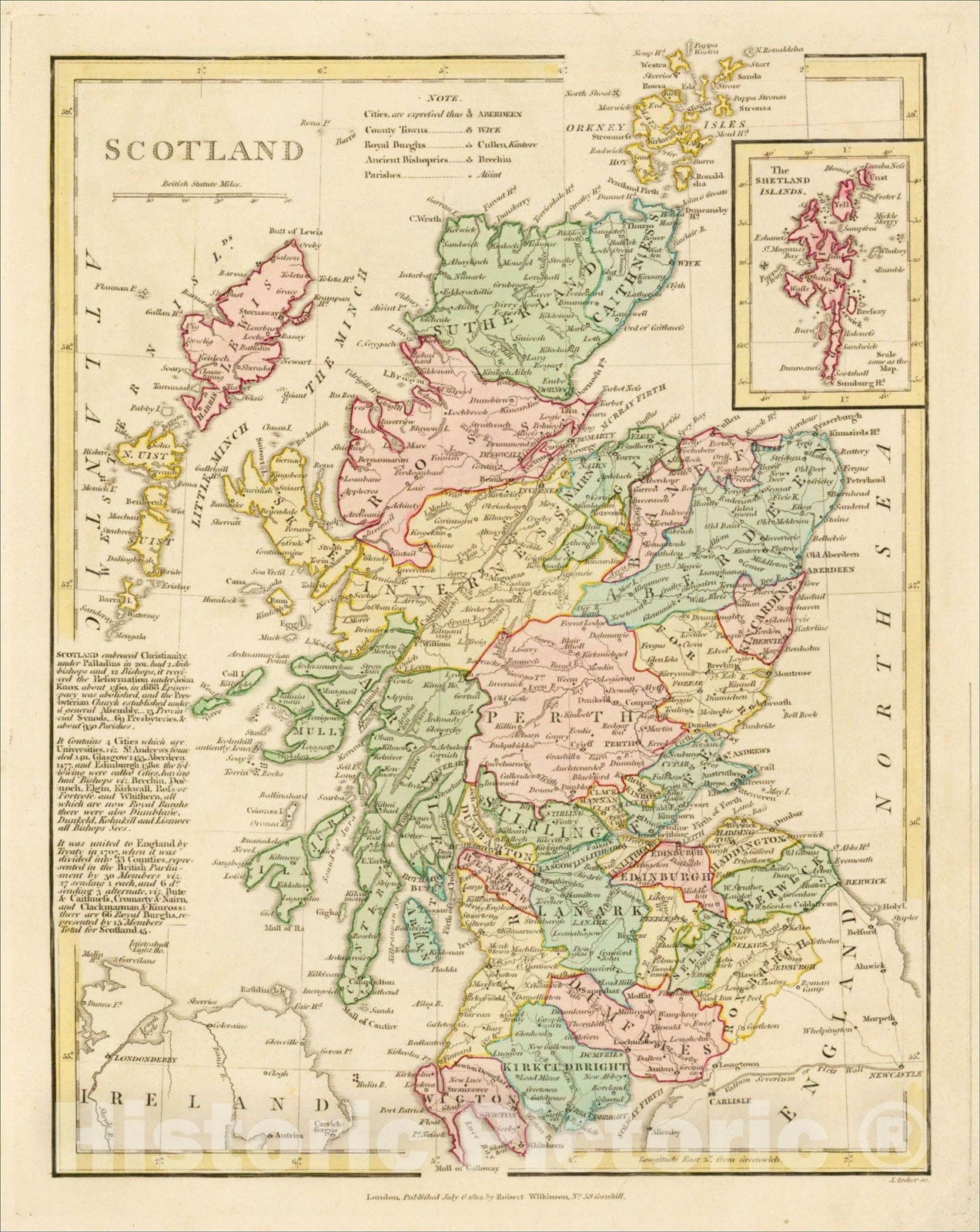 Historic Map : Scotland, 1814, Robert Wilkinson, v1, Vintage Wall Art