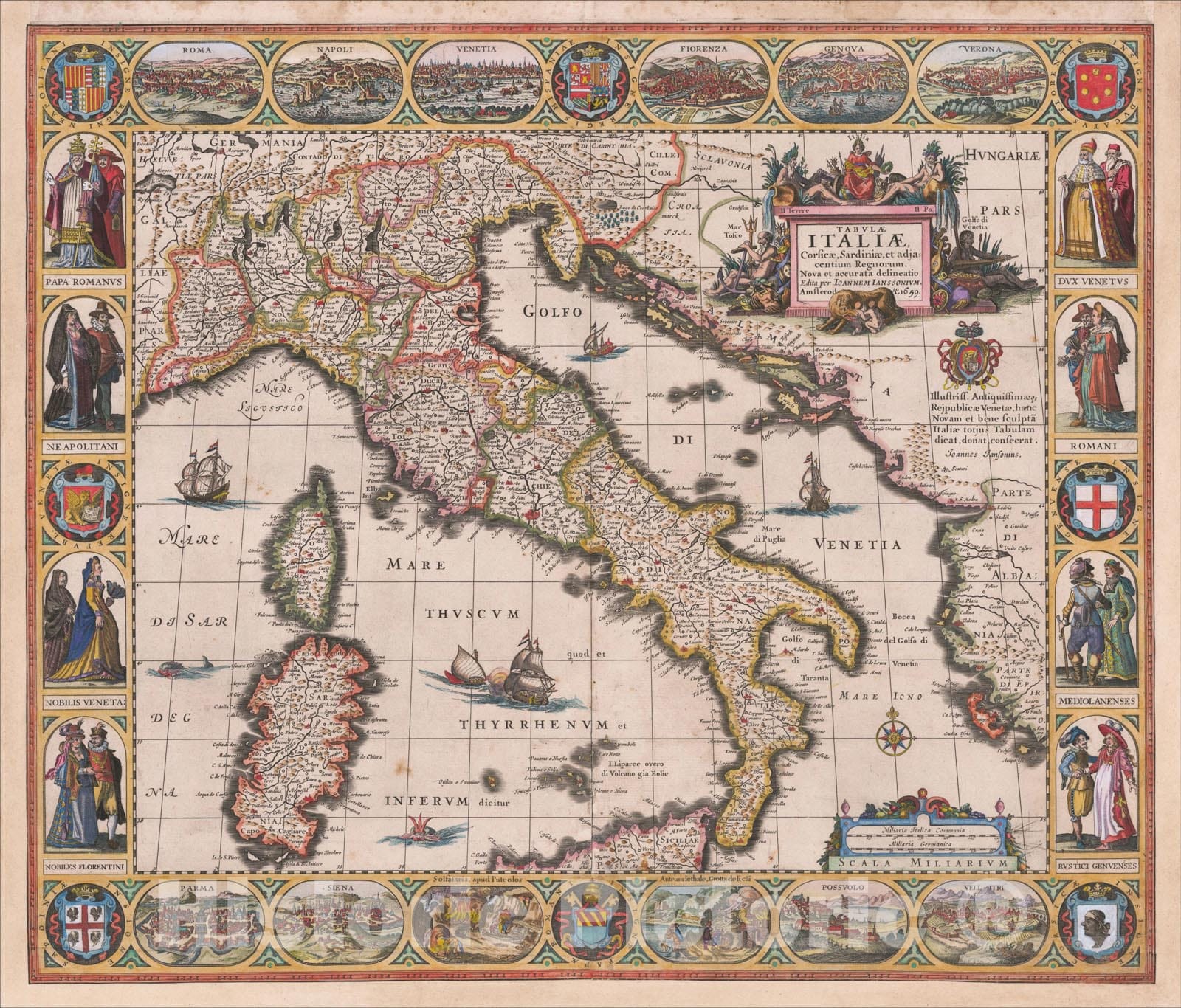 Historic Map : Tabulae Italiae, Corsicae, Sardiniae, et adjacentium Regnorum. Nova et accurata delineatio, 1659, 1659, Jan Jansson, Vintage Wall Art