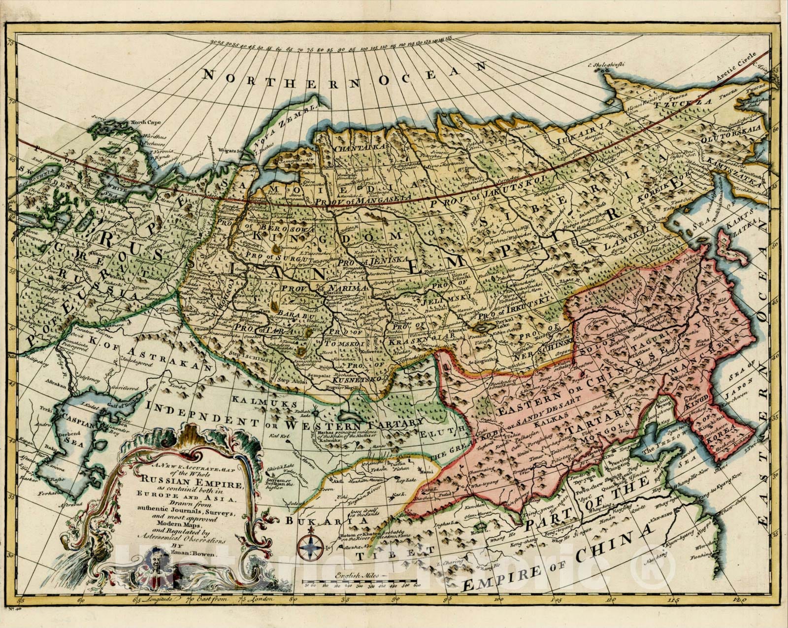 Historic Map : A New & Accurate Map of the Whole Russian Empire, as contained both in Europe and Asia., 1747, Emanuel Bowen, Vintage Wall Art