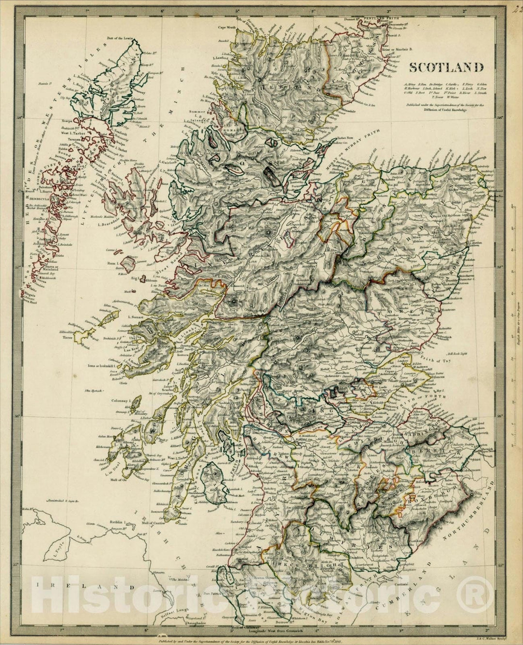 Historic Map : Scotland, 1841, Society for the Diffusion of Useful Knowledge, Vintage Wall Art