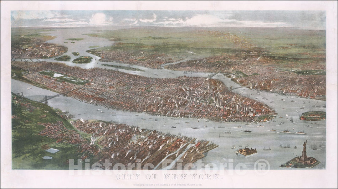 Historic Map : City of New York, 1897, G.W. & C.B. Colton, Vintage Wall Art