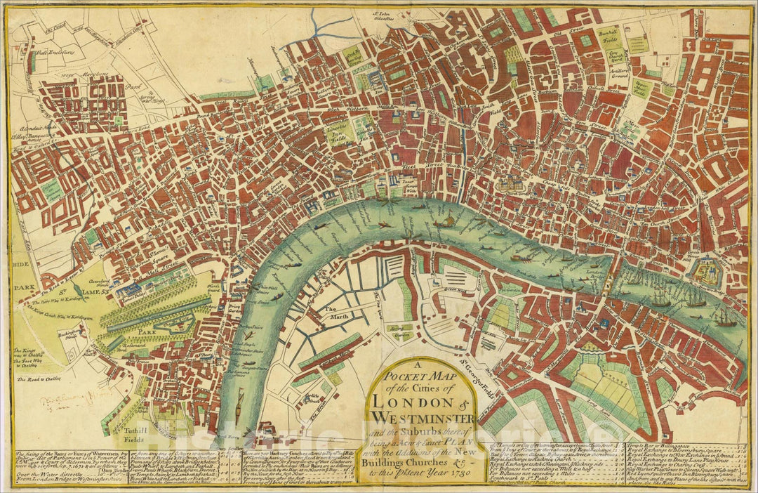 Historic Map : A Pocket Map of the Citties of London & Westminster, 1730, Anonymous, Vintage Wall Art