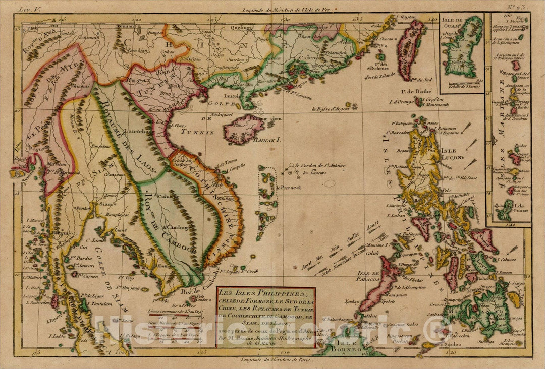 Historic Map : Les Isles Philippines, celle de Formose, Le Sud de La Chine, Les Royaumes de Tunkin de Cochinchine, De Camboge, de Slam des Laos., 1787, v2, Vintage Wall Art