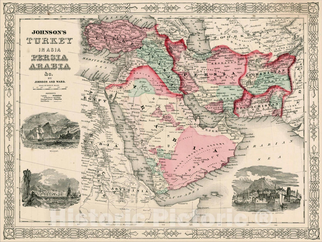 Historic Map : Johnson's Turkey in Asia, Persia, Arabia, &c., 1864, , Vintage Wall Art