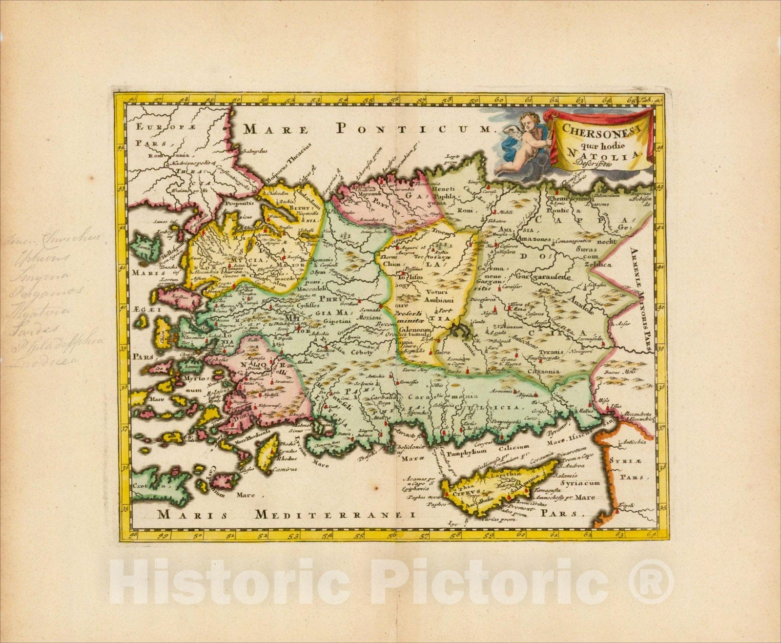 Historic Map : Chersonesi quae hodie Natolia Descriptio (with Cyprus), 1697, Philipp Cl?ver, Vintage Wall Art