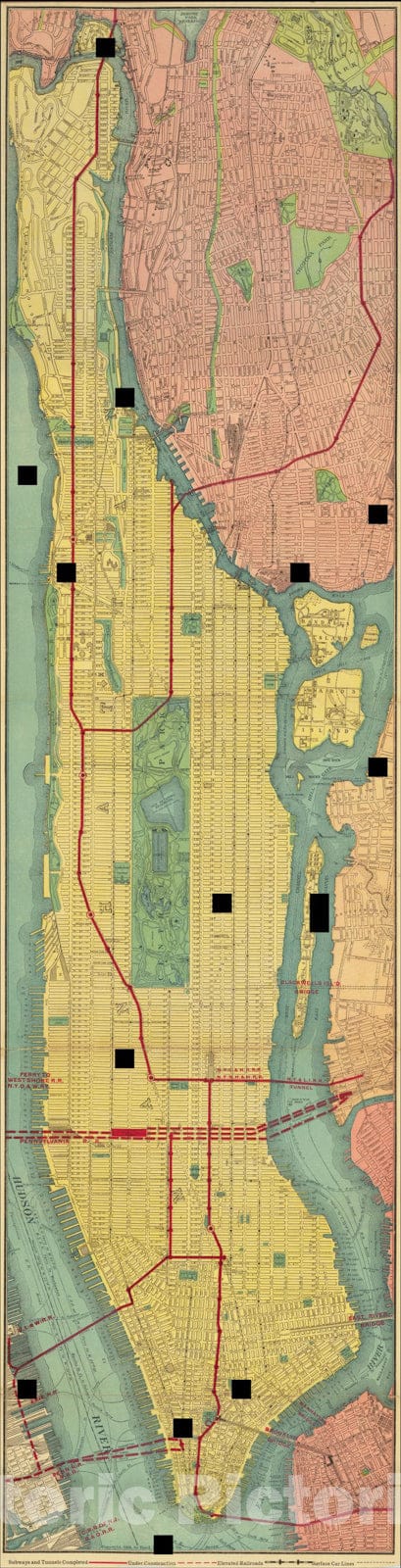 Historic Map : Rand McNally Map of the Borough of Manhattan, 1908, Rand McNally & Company, Vintage Wall Art