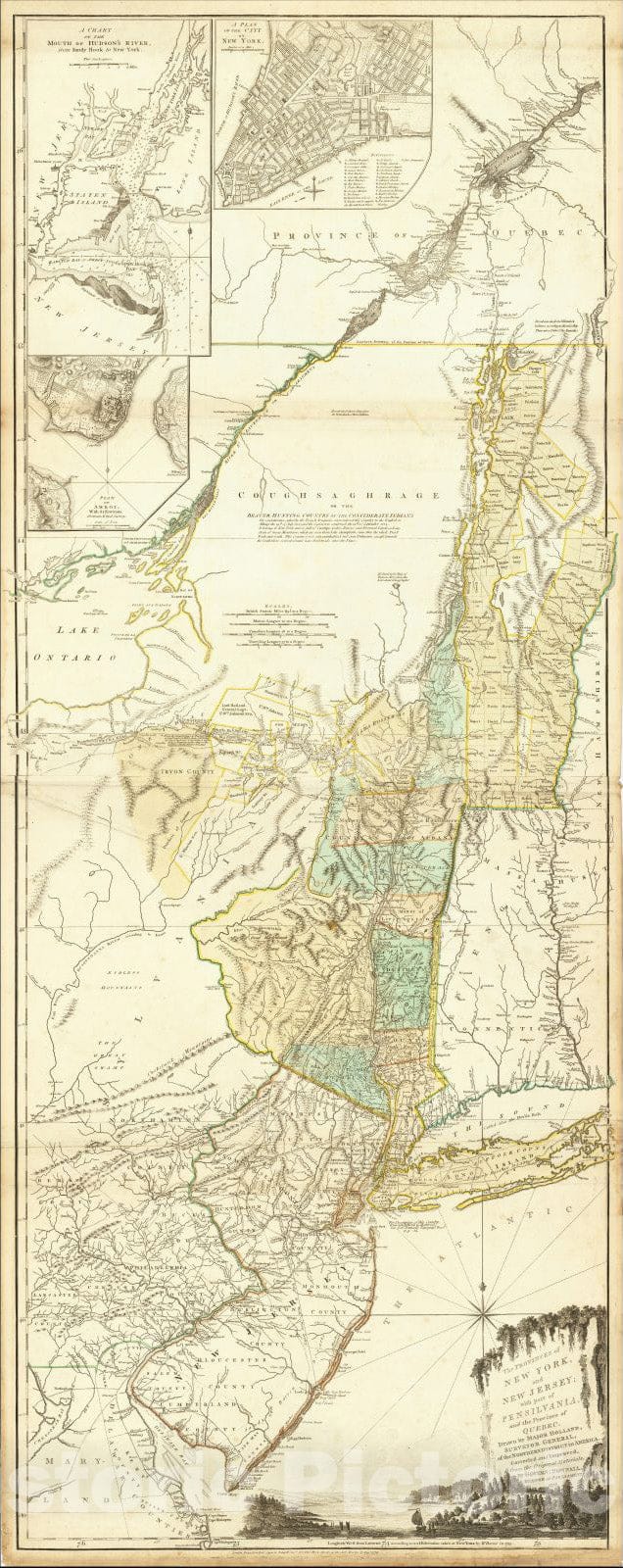 Historic Map : The Provinces of New York, and New Jersey; with part of Pensilvania and the Province of Quebec, 1776, Sayer & Bennett, v1, Vintage Wall Art