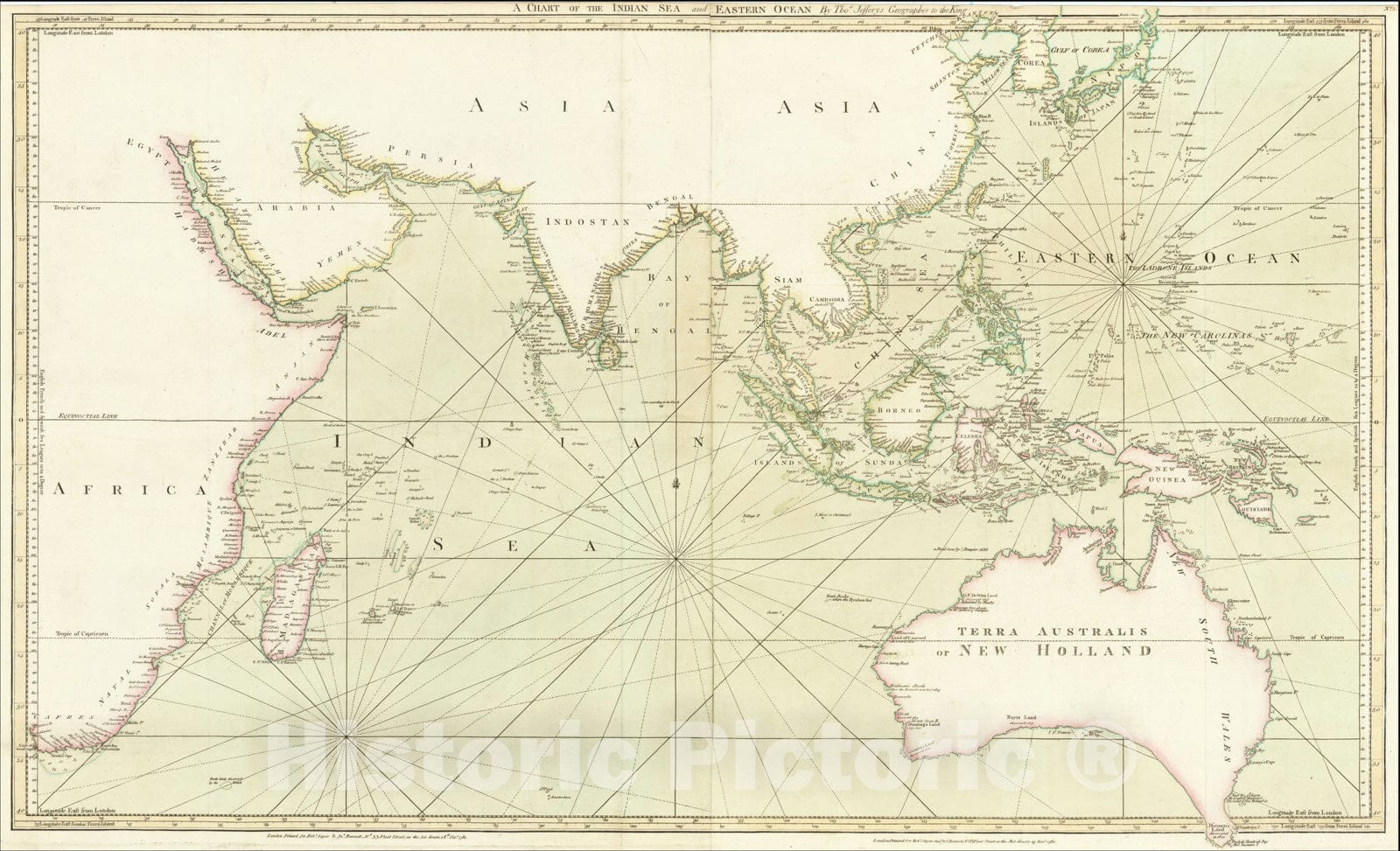 Historic Map : A Chart of the Indian Sea and Eastern Ocean By Thos. Jefferys Geographer to the King, 1780, Thomas Jefferys, Vintage Wall Art