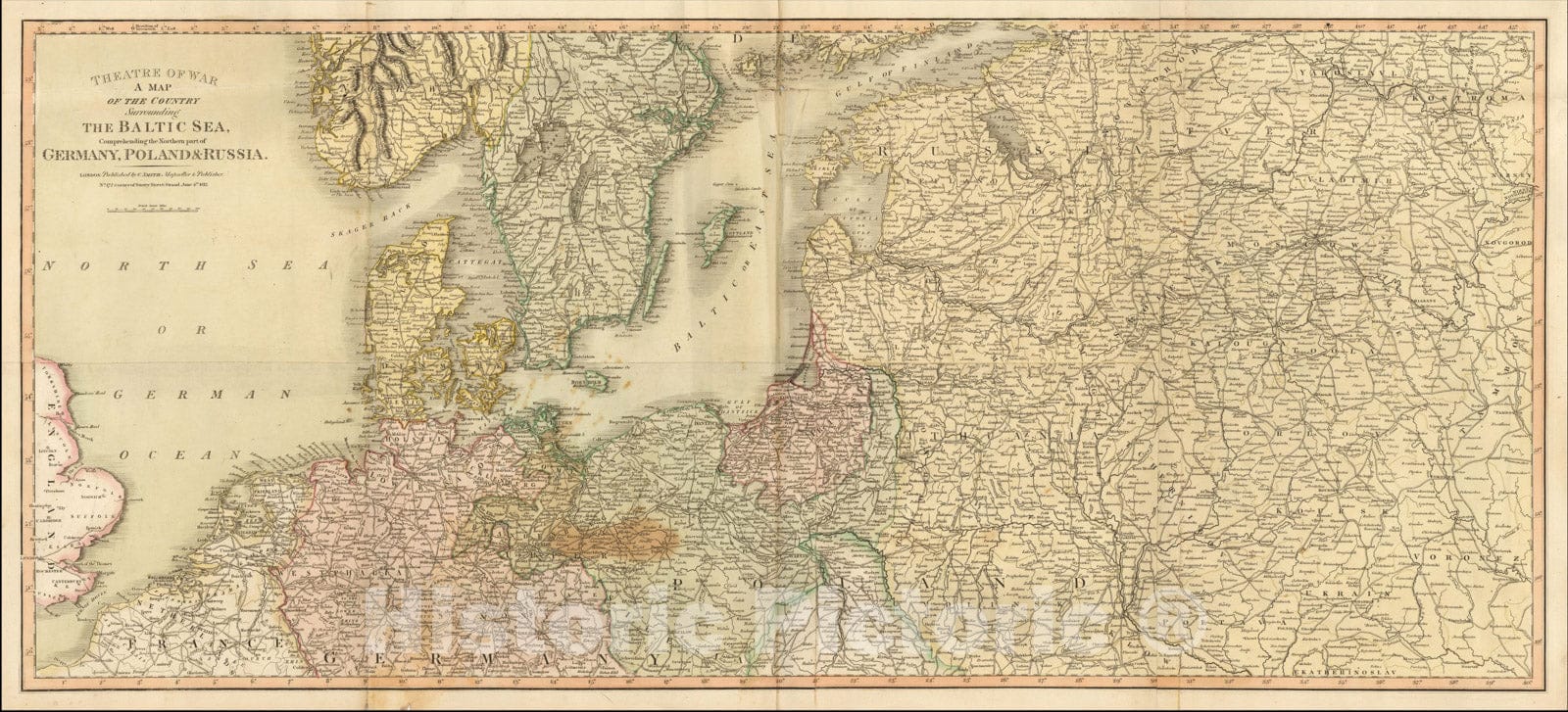 Historic Map : Theater of War A Map of the Country Surrounding the Baltic Sea, Comprehending the Northern part of Germany, Poland and Russia, 1812, 1812, , Vintage Wall Art