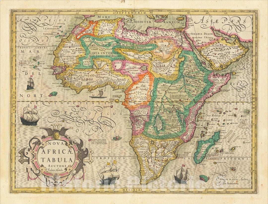 Historic Map : Nova Africae Tabula Auctore Jodoco Hondio, c1610, Jodocus Hondius, Vintage Wall Art