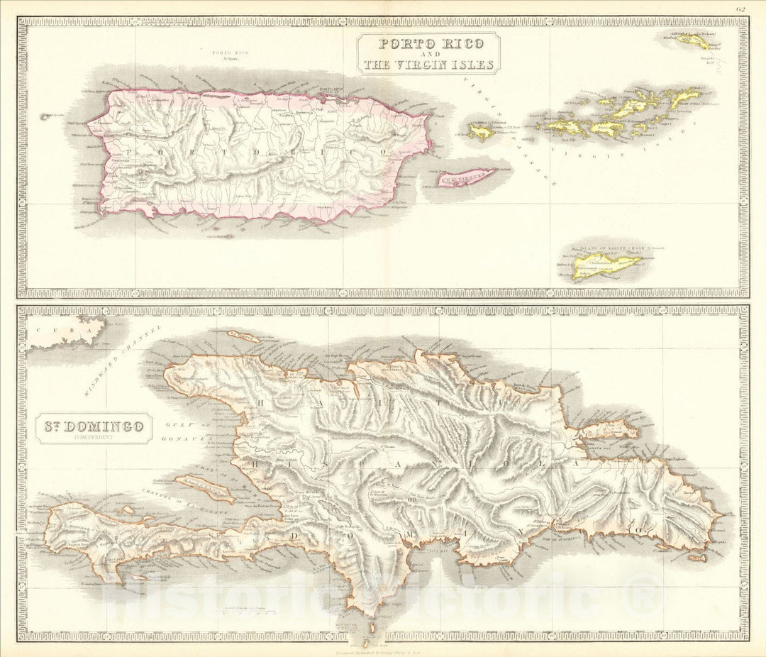 Historic Map : Porto Rico and The Virgin Islands, St. Domingo Independent, 1854, George Philip & Son, Vintage Wall Art