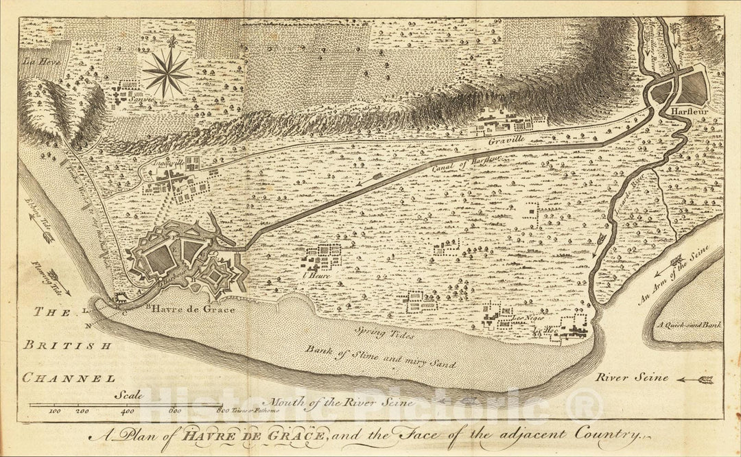 Historic Map : A Plan of Havre de Grace, and the Face of the adjacent Country, 1759, Universal Magazine, Vintage Wall Art