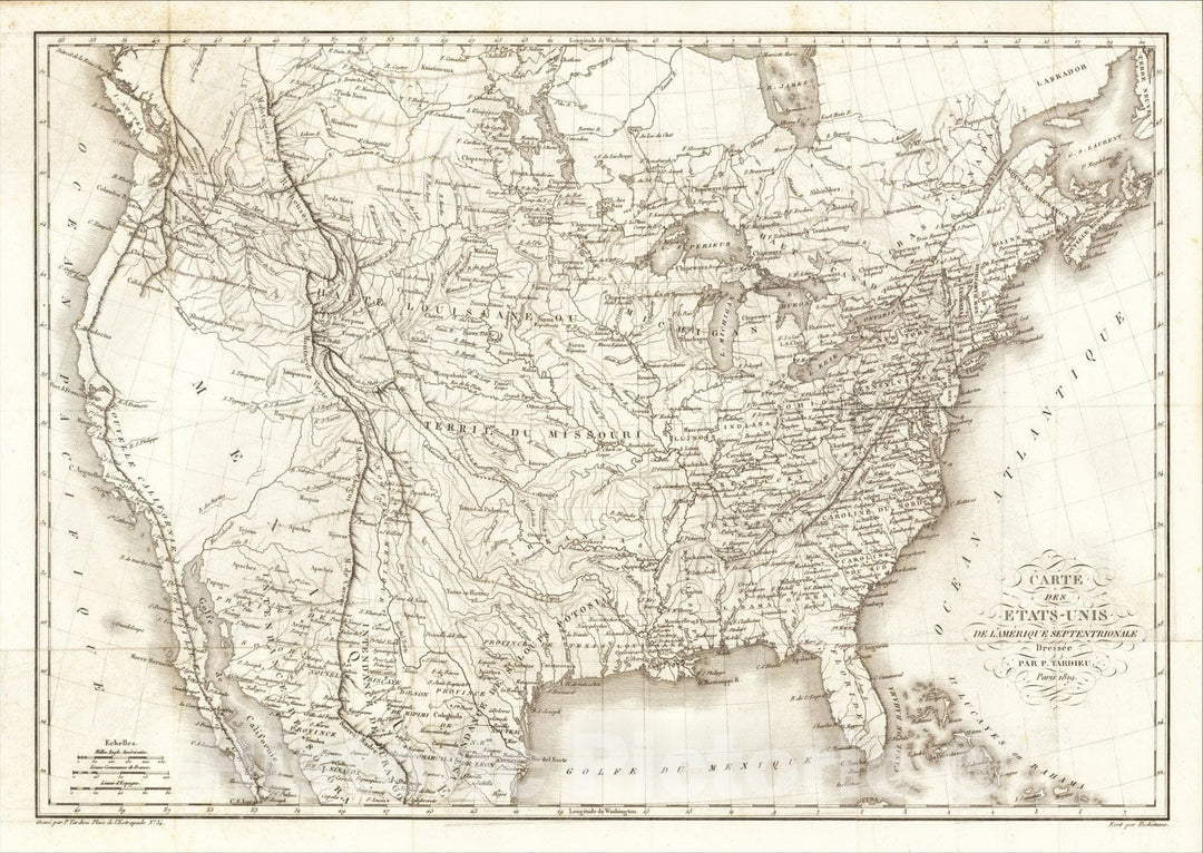 Historic Map : Carte des Etats-Unis de L'Amerique Septentrionale Dressee Par. P. Tardieu. Paris 1819, 1819, Pierre Alexandre Tardieu, v1, Vintage Wall Art