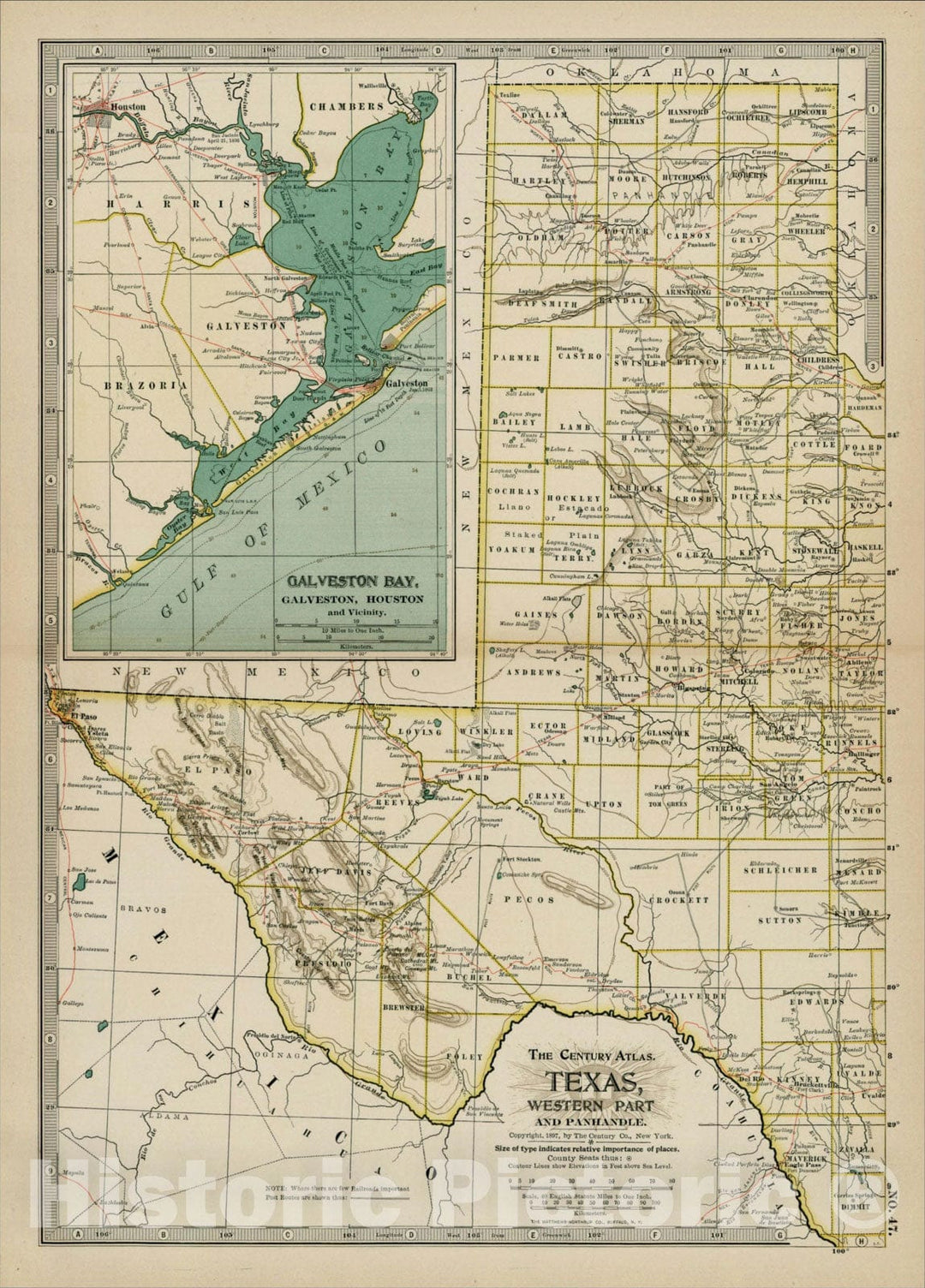 Historic Map : Texas, Western Part, 1897, The Century Company, v1, Vintage Wall Art