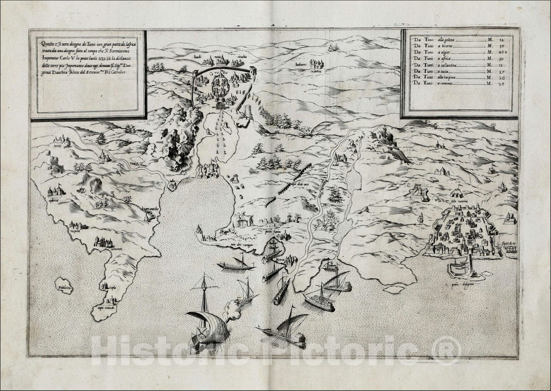 Historic Map : Questo e Il vero disegno de Tunis con gran parte de lafrica tratto da un disegno fatto al tempo che Il Serenissimo Imperator, 1574, Vintage Wall Art