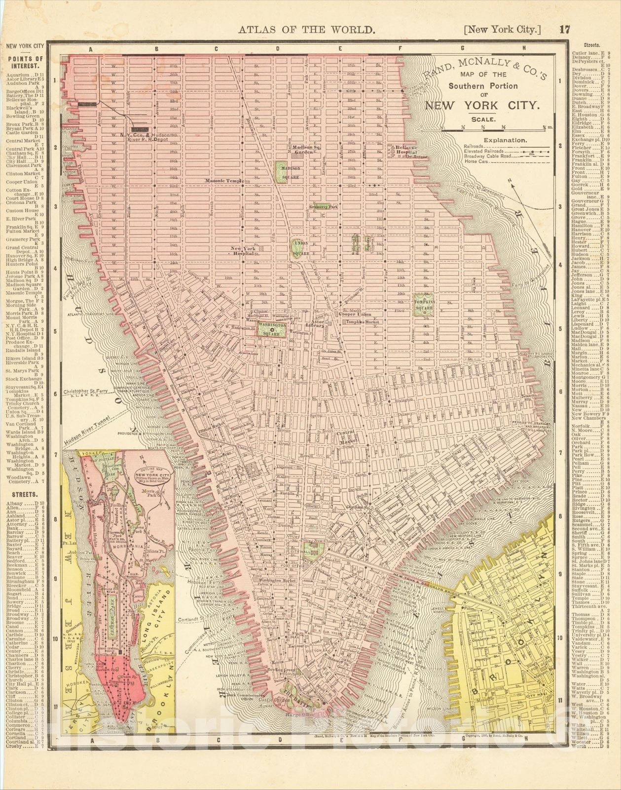 Historic Map : Rand McNally and Co.'s Map of the Southern Portion of New York City, 1895, Rand McNally & Company, v1, Vintage Wall Art