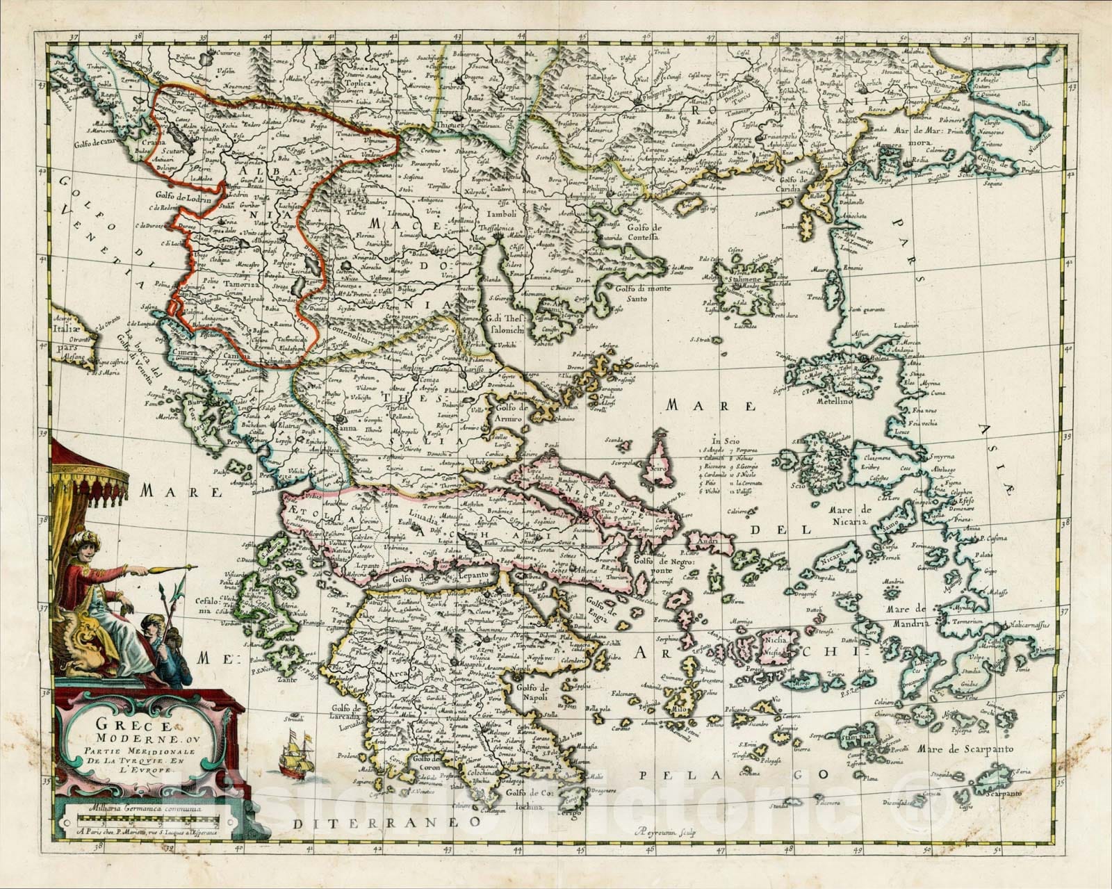 Historic Map : Grece Moderne ou Partie Meridionale De La Turquie En L'Europe, 1656, Nicolas Sanson, Vintage Wall Art