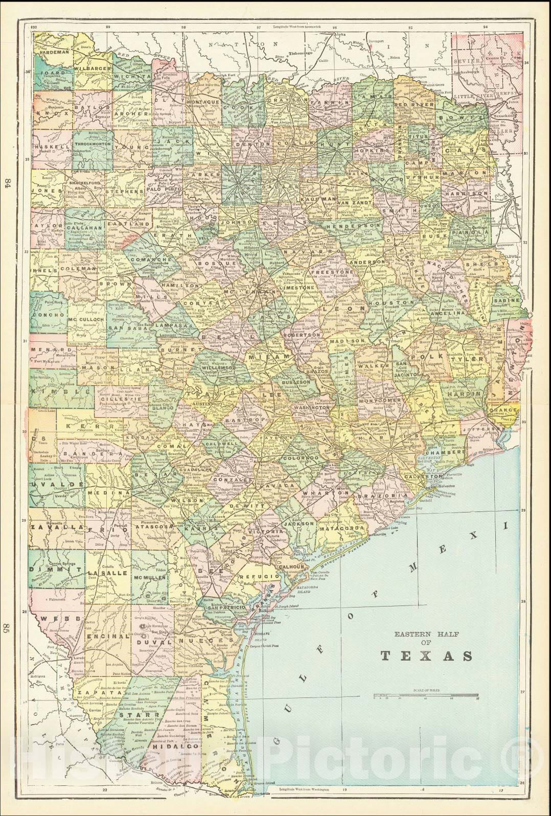 Historic Map : Eastern Half of Texas, 1892, George F. Cram, Vintage Wall Art