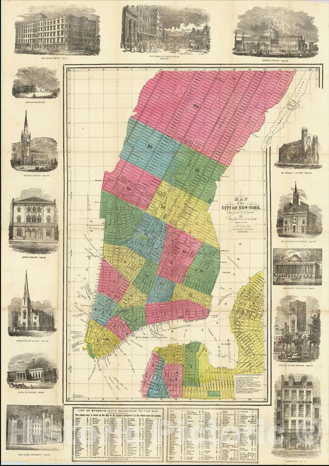 Historic Map : Map of the City of New-York, Drawn by D. H. Burr, for New York as it is in 1856., 1856, David Hugh Burr, Vintage Wall Art