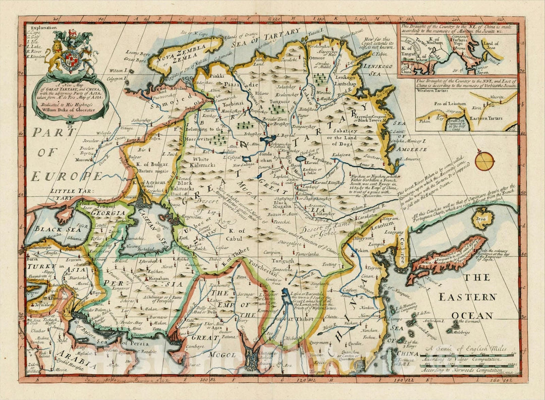 Historic Map : A New Map of Great Tartary and China, with the adjoyning Parts of Asia, Taken from Mr. De Fer's Map of Asia, 1700, Edward Wells, v2, Vintage Wall Art