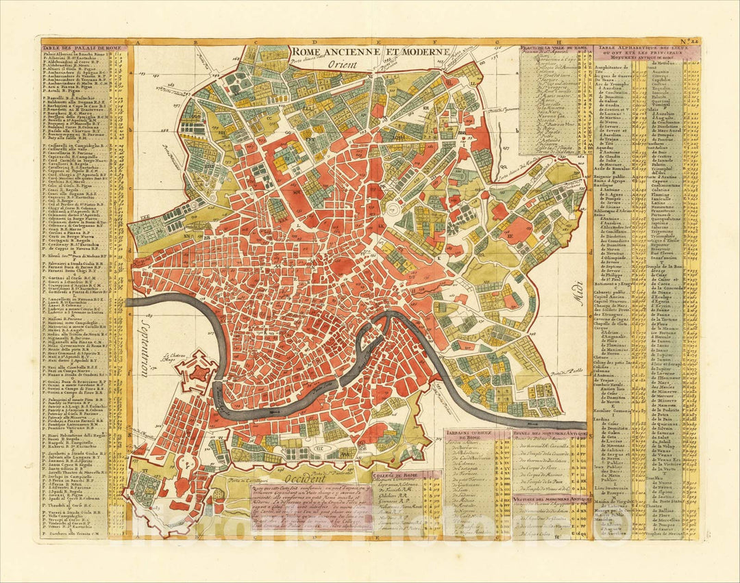 Historic Map : Rome Ancienne et Moderne, 1720, Henri Chatelain, Vintage Wall Art