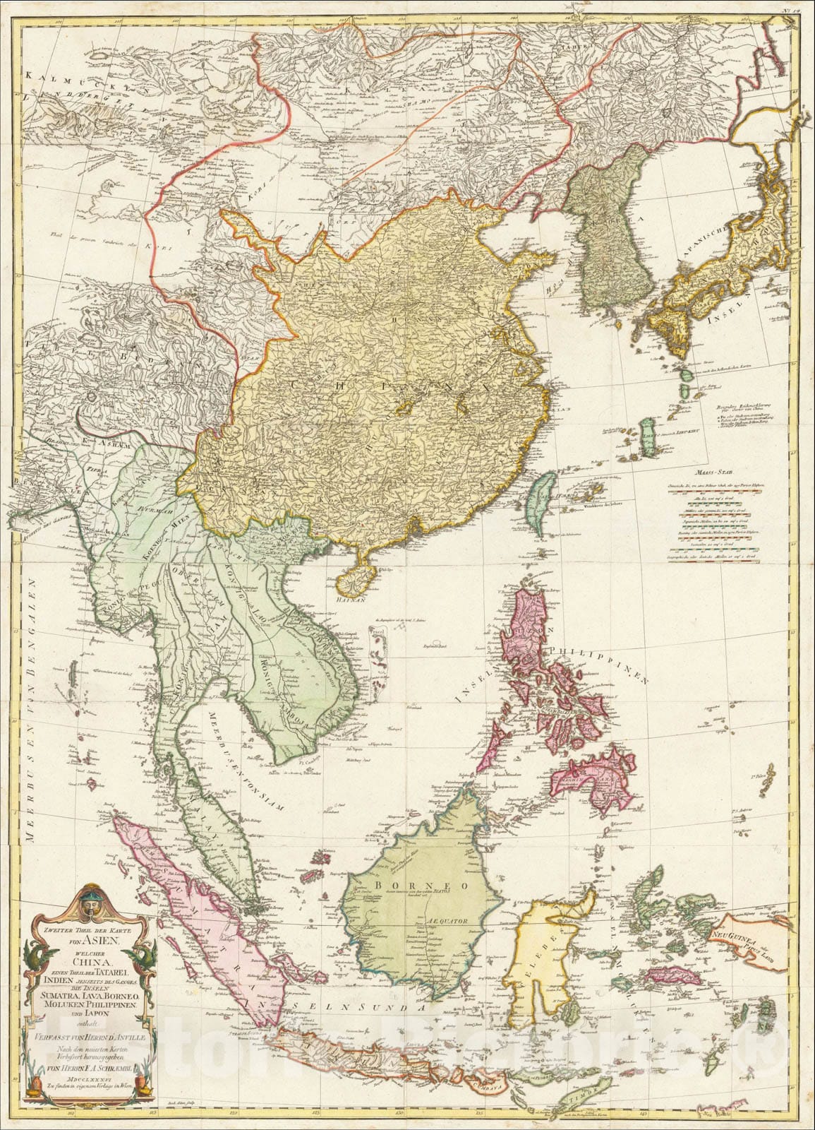 Historic Map : Zweiter Theil der Karte von Asien, welcher China, Einen Theil der Tartarei, 1786, Franz Anton Schraembl, Vintage Wall Art