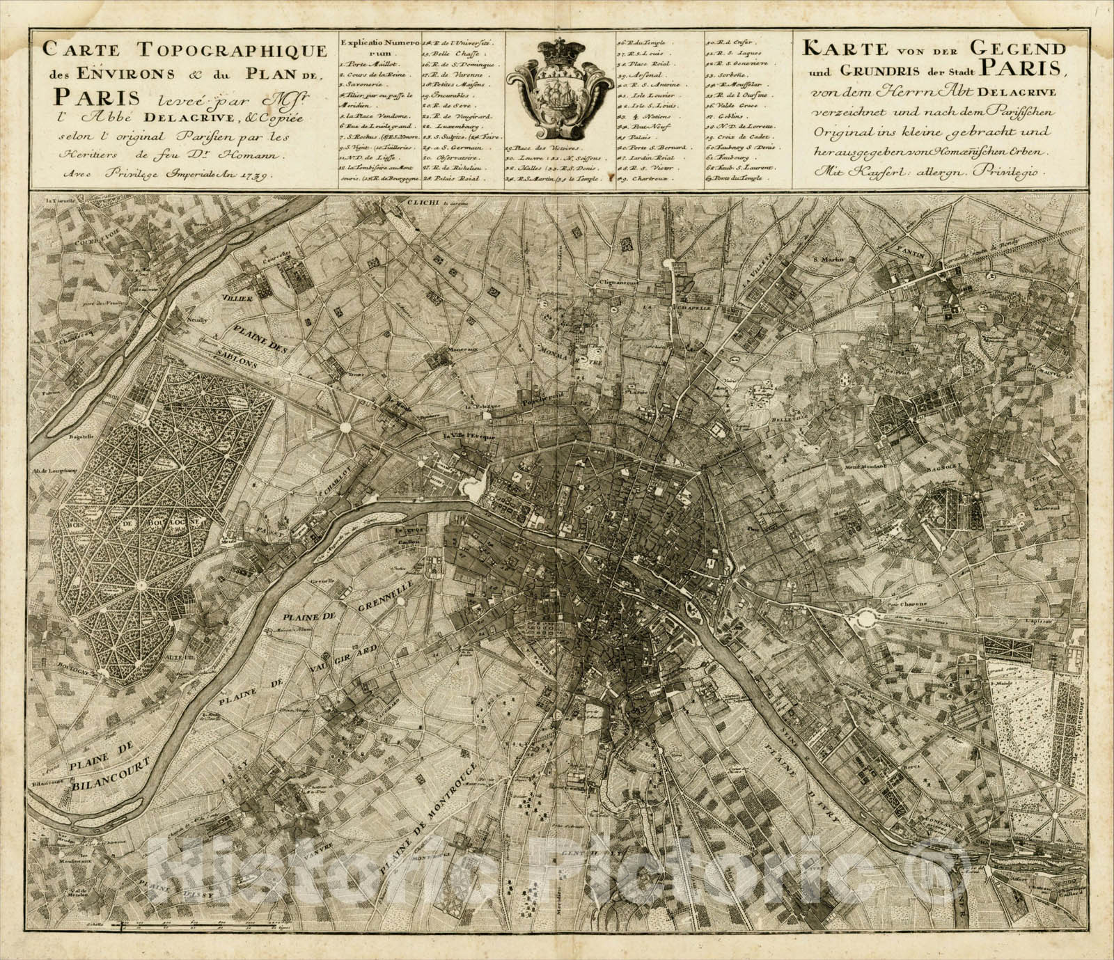 Historic Map : Carte Topographique des Environs & du Plan de Paris levee par Mr. l'Abee Delarive, 1739, 1739, , Vintage Wall Art