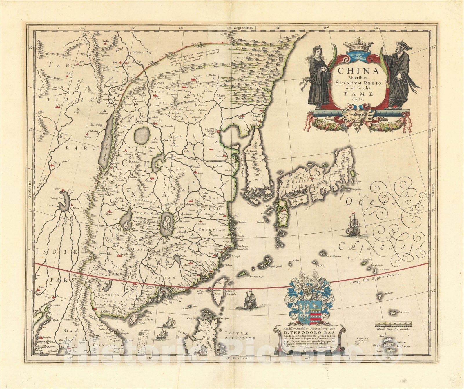 Historic Map : China Veteribus Sinarum Regio nunc Incolis Tame dicta, c1636, Willem Janszoon Blaeu, Vintage Wall Art