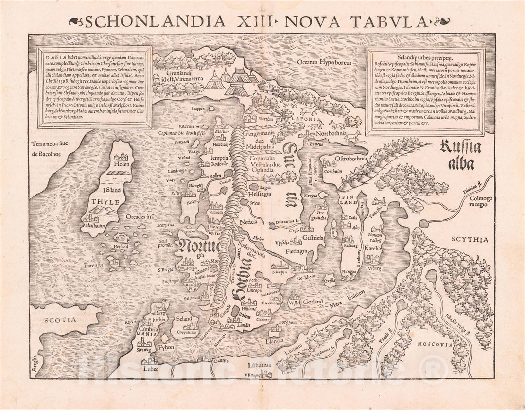 Historic Map : Schonlandia XIII Nova Tabula [1st Map of Scandinavia], 1542, Sebastian MÃƒÂ¼nster, Vintage Wall Art