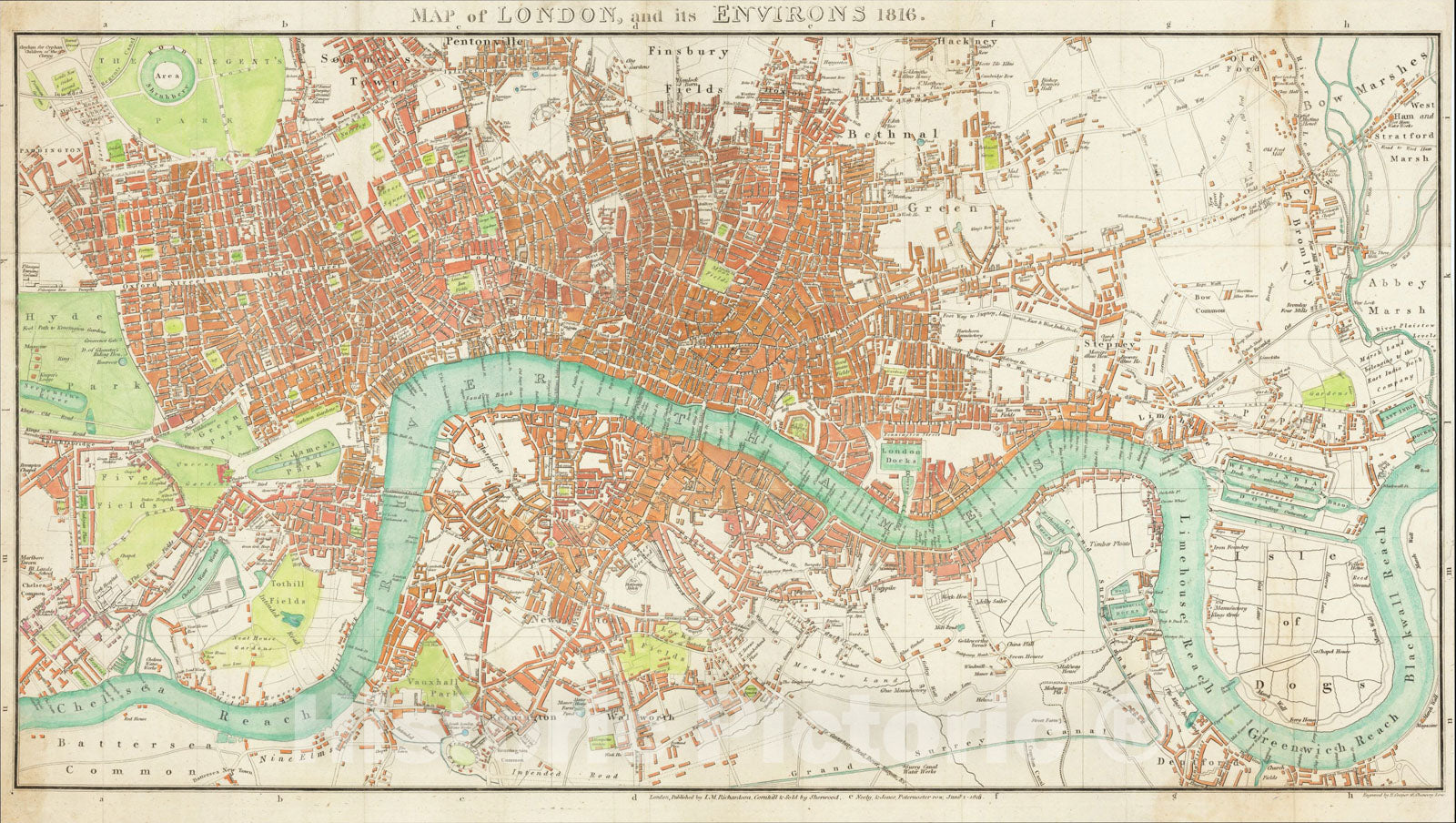 Historic Map : Map of London and its Environs 1816., 1816, Sherwood, Neely & Jones, Vintage Wall Art