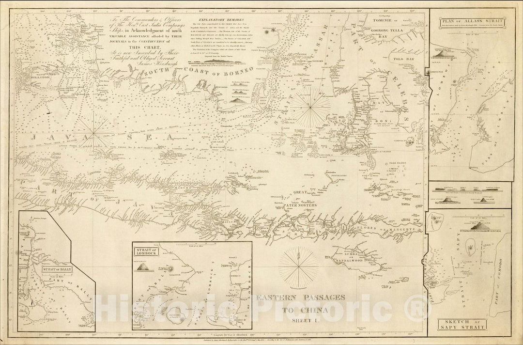 Historic Map : Eastern Passages To China Sheet 1 (Java, Bali, Lombock, Sumbawa, Southern Borneo, Celebes, etc.) (Includes Sketch of the Bally Straits), 1848, Vintage Wall Art