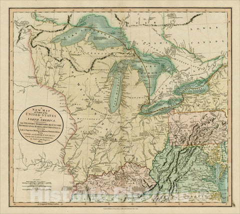 Historic Map : A New Map of Part of the United States of America, Exhibiting The Western Territory, Kentucky, Pennsylvania, Maryland, Virginia, 1805, John Cary, Vintage Wall Art