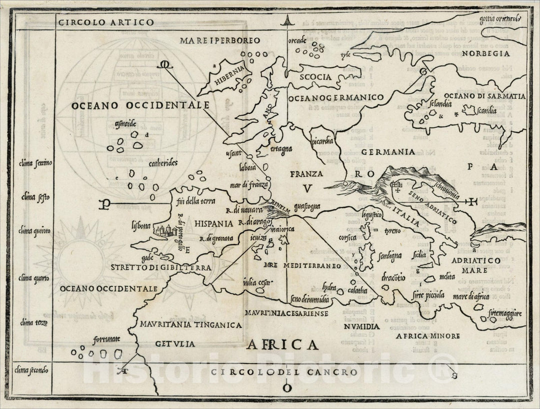 Historic Map : (Europe), 1528, Benedetto Bordone, Vintage Wall Art