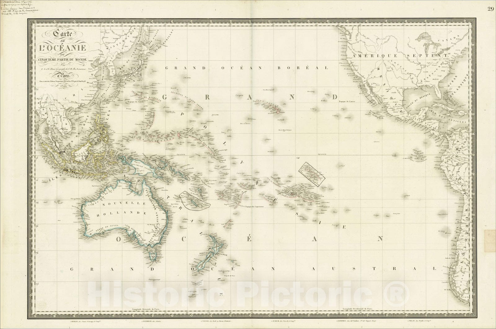 Historic Map : Carte de L'Oceanie ou Cinquieme Partie Du Monde, 1822 (with contemporary manuscript annotations), 1822, , Vintage Wall Art