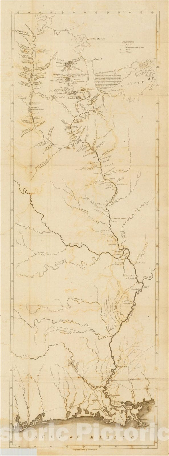 Historic Map : [Map of the Mississippi River and Environs, from Lake Winnepeg to the Gulf of Mexico], 1828, Giacomo Beltrami, Vintage Wall Art